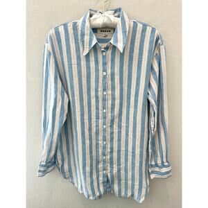 BODEN | 100% Linen Striped Button Down Shirt Petite Blue White | Size 2P
